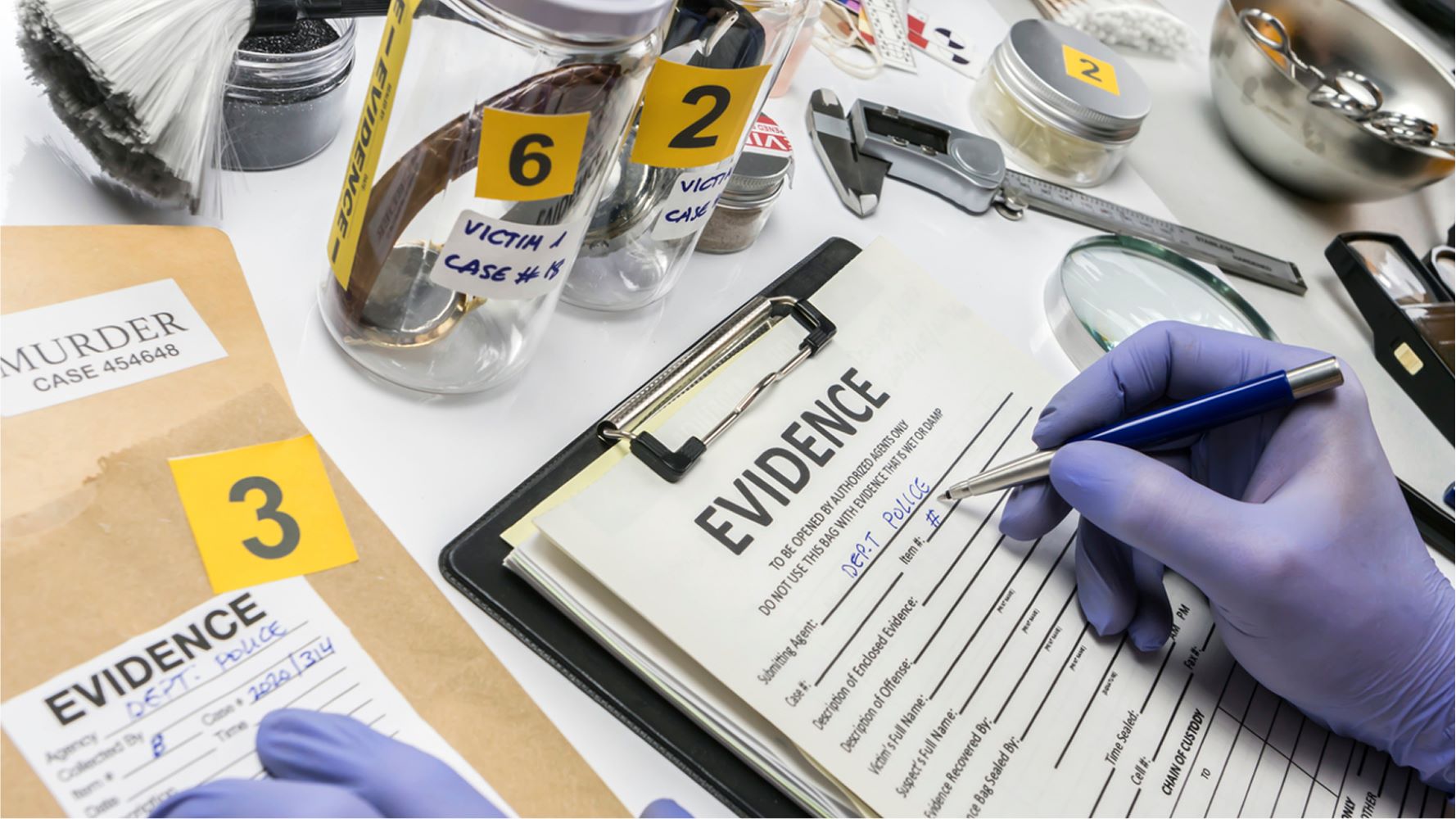 Law enforcement professional working in an evidence lab image