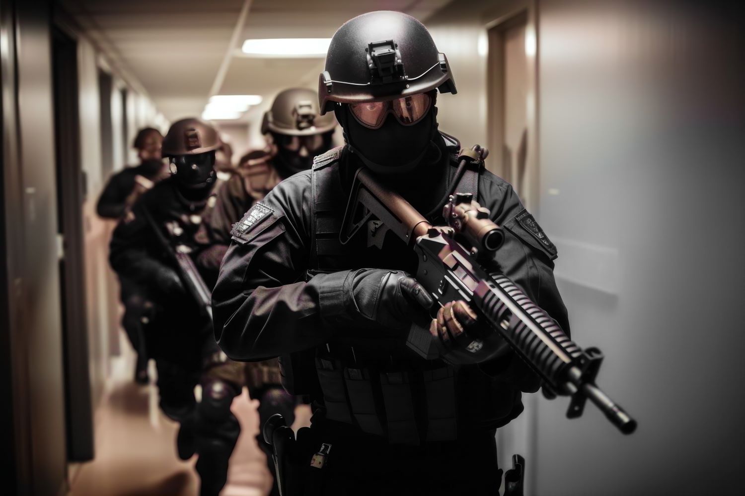 People in tactical gear with guns